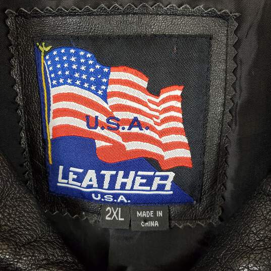 USA Leather Men Black Leather Jacket 2XL image number 3