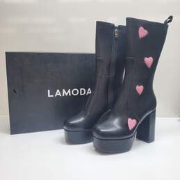 LAMODA Believe That Platform Boots in Black Leather Women's Size 8