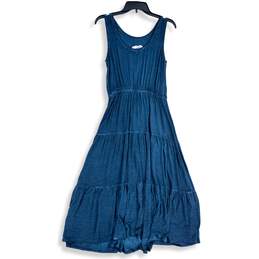Sonoma Womens Blue Sleeveless Round Neck Tiered Long A-Line Dress Size S