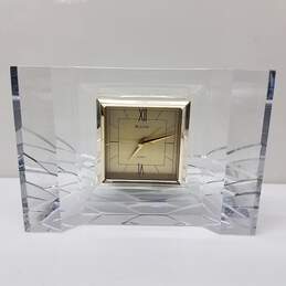 Bulova Hoya Crystal Quartz Clear Glass Alarm Mantle Desk Clock