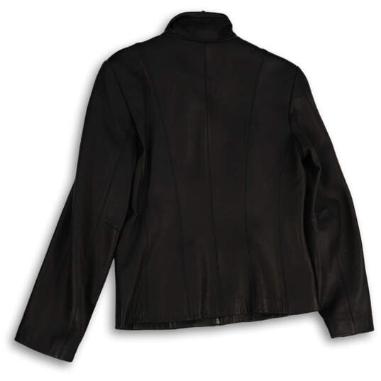Womens Black Long Sleeve Mock Neck Full-Zip Leather Jacket Size S/CH image number 2