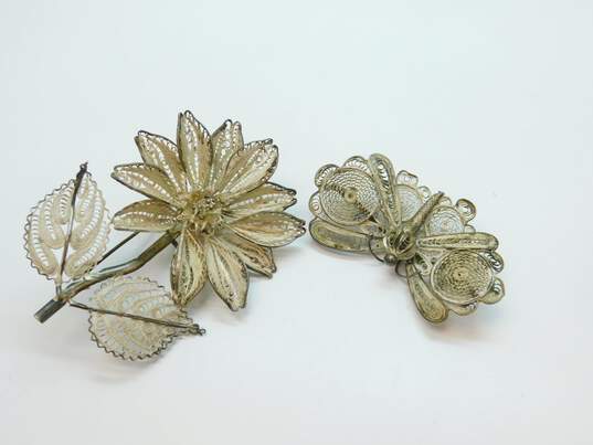 Vintage 925 Spun Filigree Butterfly & Flower Statement Brooches 45.3g image number 11
