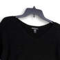 Womens Black Tight Knit Long Sleeve V-Neck Side Slit Pullover Sweater Sz M image number 3