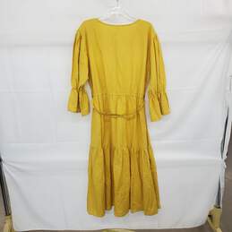 Elf Yellow Peony Linen Belted Midi Dress WM Size XXL NWT alternative image