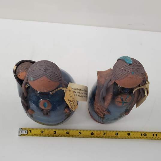 Val Knight Studio Handmade Pottery Women Blue Matched Pair Figurines Sculptures image number 6