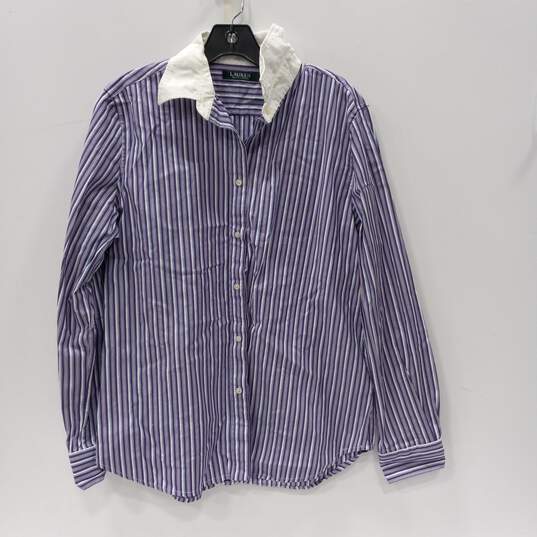 Lauren Ralph Lauren Purple Striped Button Up Dress Shirt Men's Size Large image number 1