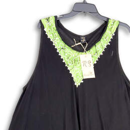 NWT Womens Black Green Embroidered Round Neck Pullover Swing Dress Size 2X