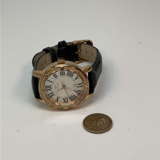 Designer Invicta Gold-Tone Black Leather Adjustable Strap Analog Wristwatch image number 2