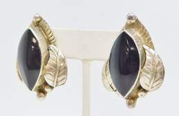 Taxco Mexican Modernist 925 Sterling Silver Onyx Statement Earrings 25.3g alternative image