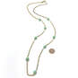 Designer J. Crew Gold-Tone Green Oval Shape Beads Bamboo Chain Necklace image number 3