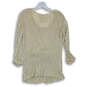 Womens Beige Long Sleeve Round Neck Crochet Blouse Top Size Medium image number 2