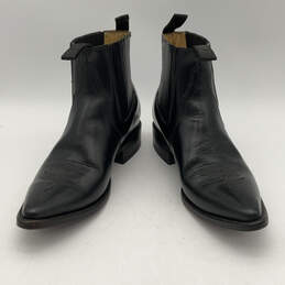 Mens Black Leather Pointed Toe Pull On Ankle Chelsea Boots Size 8.5 alternative image
