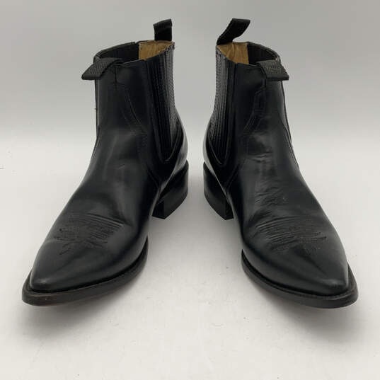 Mens Black Leather Pointed Toe Pull On Ankle Chelsea Boots Size 8.5 image number 2