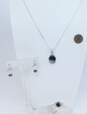 Sterling Silver Hematite Earrings & Necklace w/ Faceted Black Glass Ring 20.0g image number 5