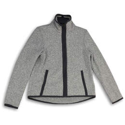 Womens Gray Heathered Long Sleeve Mock Neck Full-Zip Jacket Size 4
