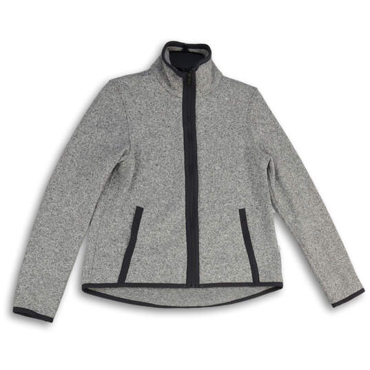 Womens Gray Heathered Long Sleeve Mock Neck Full-Zip Jacket Size 4 image number 1