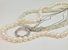 Contemporary 925 Pink & Clear CZ Pearl & Ball Bead Necklaces 140.4g