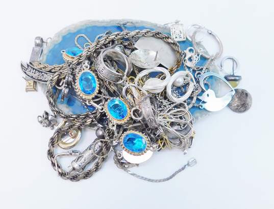 925 Sterling Silver Scrap Jewelry & Stones 166.9g image number 3