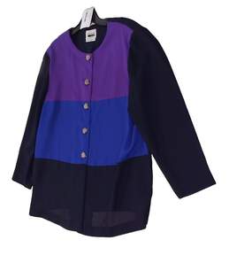 Womens Blue Purple Colorblock Long Sleeve Button Down Shirt Size 16WP alternative image
