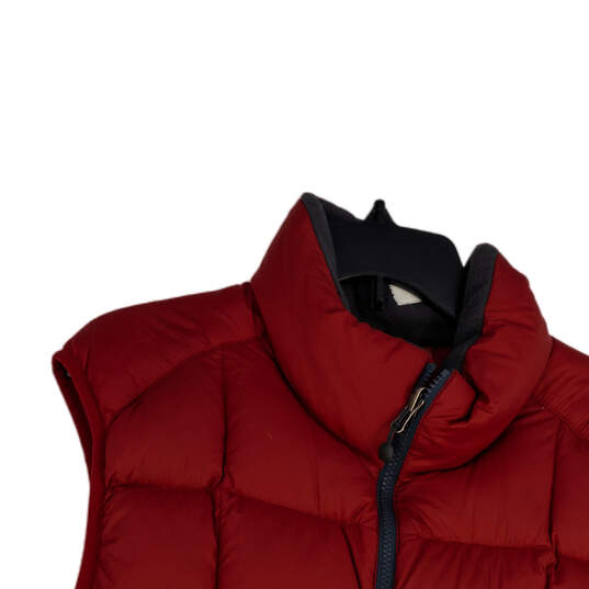 Mens Red Sleeveless Pockets Mock Neck Full-Zip Puffer Vest Size Large image number 3