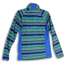 Womens Blue Stripe Mock Neck 1/4 Zip Long Sleeves Pullover Sweatshirt Sz M alternative image