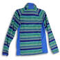 Womens Blue Stripe Mock Neck 1/4 Zip Long Sleeves Pullover Sweatshirt Sz M image number 2