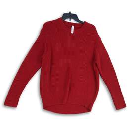 Athleta Womens Red Knitted Crew Neck Long Sleeve Pullover Sweater Size Small