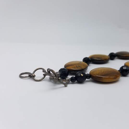 Sterling Silver 1 Inch Tiger Eye Onyx Toggle Necklace 59.2g image number 4
