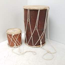 Pair Dholak Handmade Wooden Rope Drums Percussion