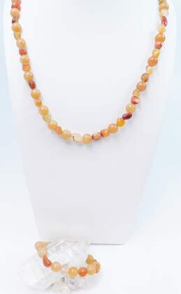 Artisan Silvertone Orange Quartz & Agate Beaded Necklace & Matching Toggle Bracelet Set 159.6g