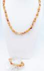 Artisan Silvertone Orange Quartz & Agate Beaded Necklace & Matching Toggle Bracelet Set 159.6g image number 1