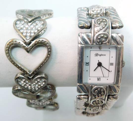 Brighton Designer Silver Tone CZ & Open Heart Bracelet With Sayan Analog Watch 103.4g image number 1