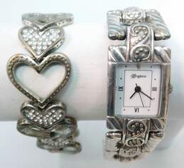 Brighton Designer Silver Tone CZ & Open Heart Bracelet With Sayan Analog Watch 103.4g