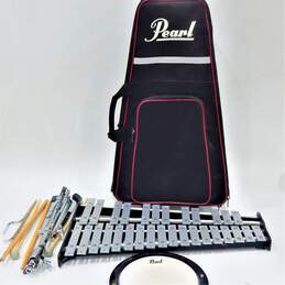 Pearl Brand 30-Key Model Metal Glockenspiel Set w/ Rolling Case, Stand, and Accessories