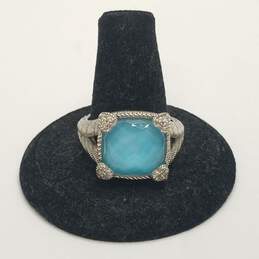 Judith Ripka 925 Silver Faceted Turquoise Diamondique Sz 9 3/4 Ring 12.7g