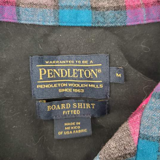 Pendleton WM's 100% Virgin Wool Blue & Pink Plaid Long Sleeve Shirt Size M image number 3