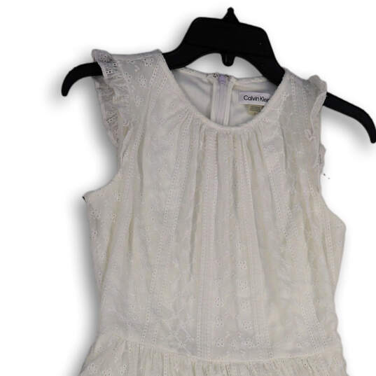 Womens White Pleated Eyelet Sleeveless Back Zip Tiered A-Line Dress Size 2 image number 2