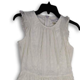 Womens White Pleated Eyelet Sleeveless Back Zip Tiered A-Line Dress Size 2 alternative image