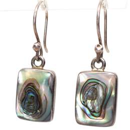Artisan JJ Signed Sterling Silver Abalone Dangle Earrings - 4.2g alternative image