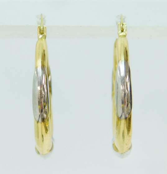 14K White & Yellow Gold Puffed Tapered Hoop Earrings 2.0g image number 5