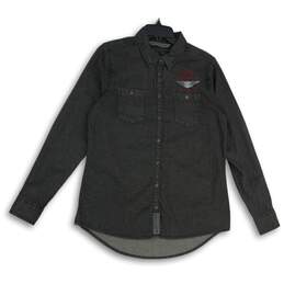 Mens Dark Gray Long Sleeve Collared Front Pockets Button-Up Shirt Size Medium