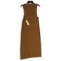NWT Womens Brown Mock Neck Sleeveless Knitted Midi Sweater Dress Size Large image number 2