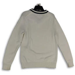 Womens White V-Neck Long Sleeve Knitted Pullover Sweater Size Medium alternative image