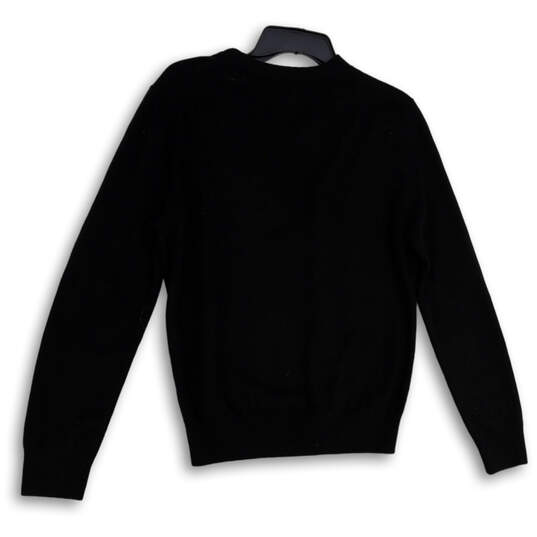 Mens Black Tight-Knit Long Sleeve V-Neck Pullover Sweater Size Small image number 2