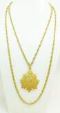 Vintage Crown Trifari Gold Tone Filigree Pendant Double Strand Necklace 66.7g image number 1