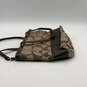 Womens Brown Beige Signature Print Inner Pockets Double Handle Tote Bag image number 3