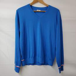 Tory Sport Performance Merino Blue V-Neck Pullover Sweater LG NWT