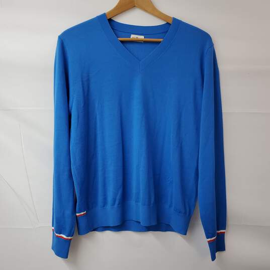 Tory Sport Performance Merino Blue V-Neck Pullover Sweater LG NWT image number 1