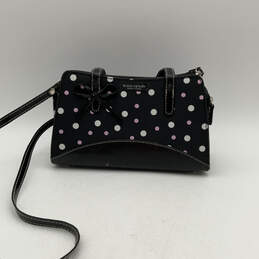 Womens Black Polka Dot Bottom Studs Adjustable Strap Zipper Crossbody Bag