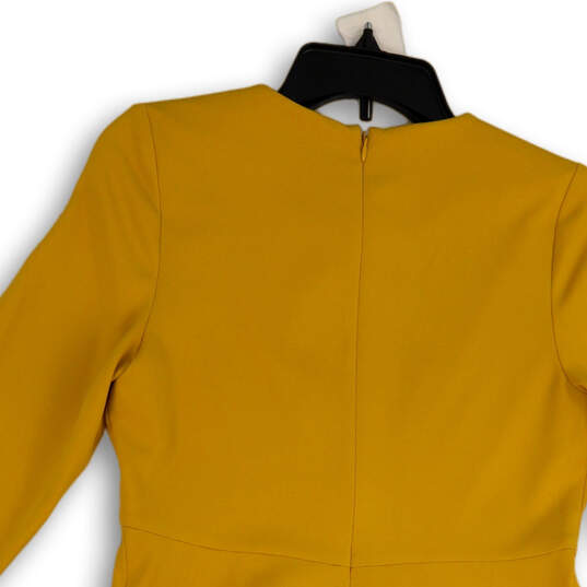 Womens Yellow Crew Neck 3/4 Sleeve Back Zip Sheath Dresses Size 10P image number 4